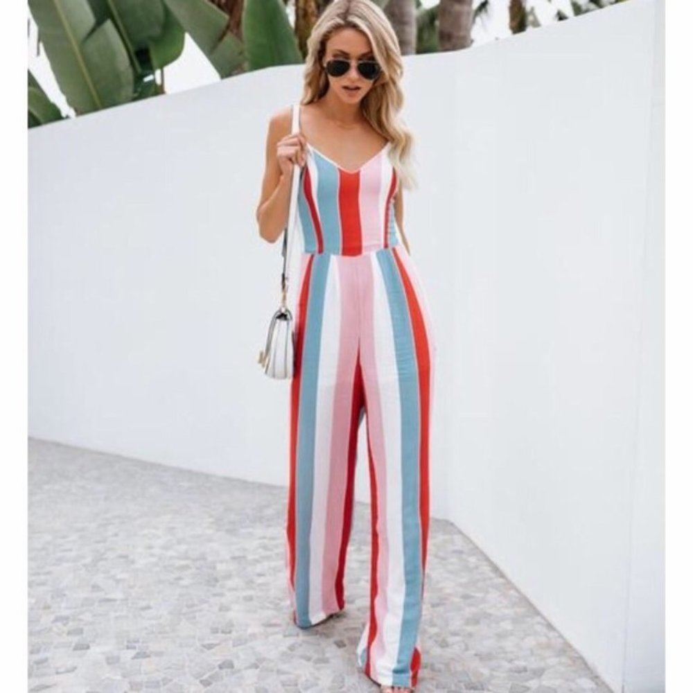 VICI Oxford Circus Striped Jumpsuit Medium